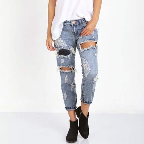 Revolve Jeans Womens 24 One Teaspoon Free Bird Dusty Destroyed Low Rise 90s Goth - Picture 2 of 14